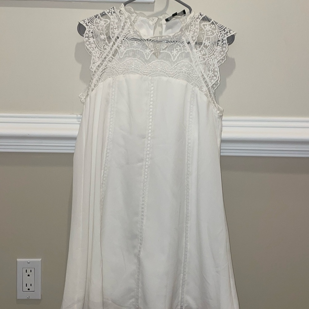 Lulus White Beautiful Lace Pattern Shift Dress In… - image 1